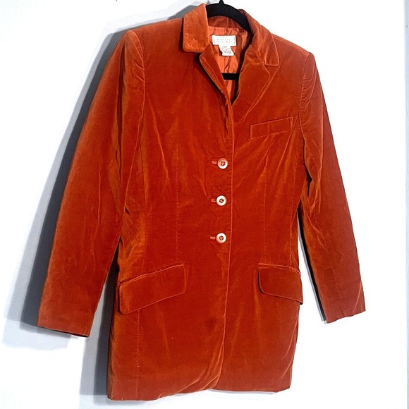 Vintage Y2K Orange Velvet Blazer Womens‎ 6 Western Retro Fall Grunge 70s Revival - Picture 1 of 12